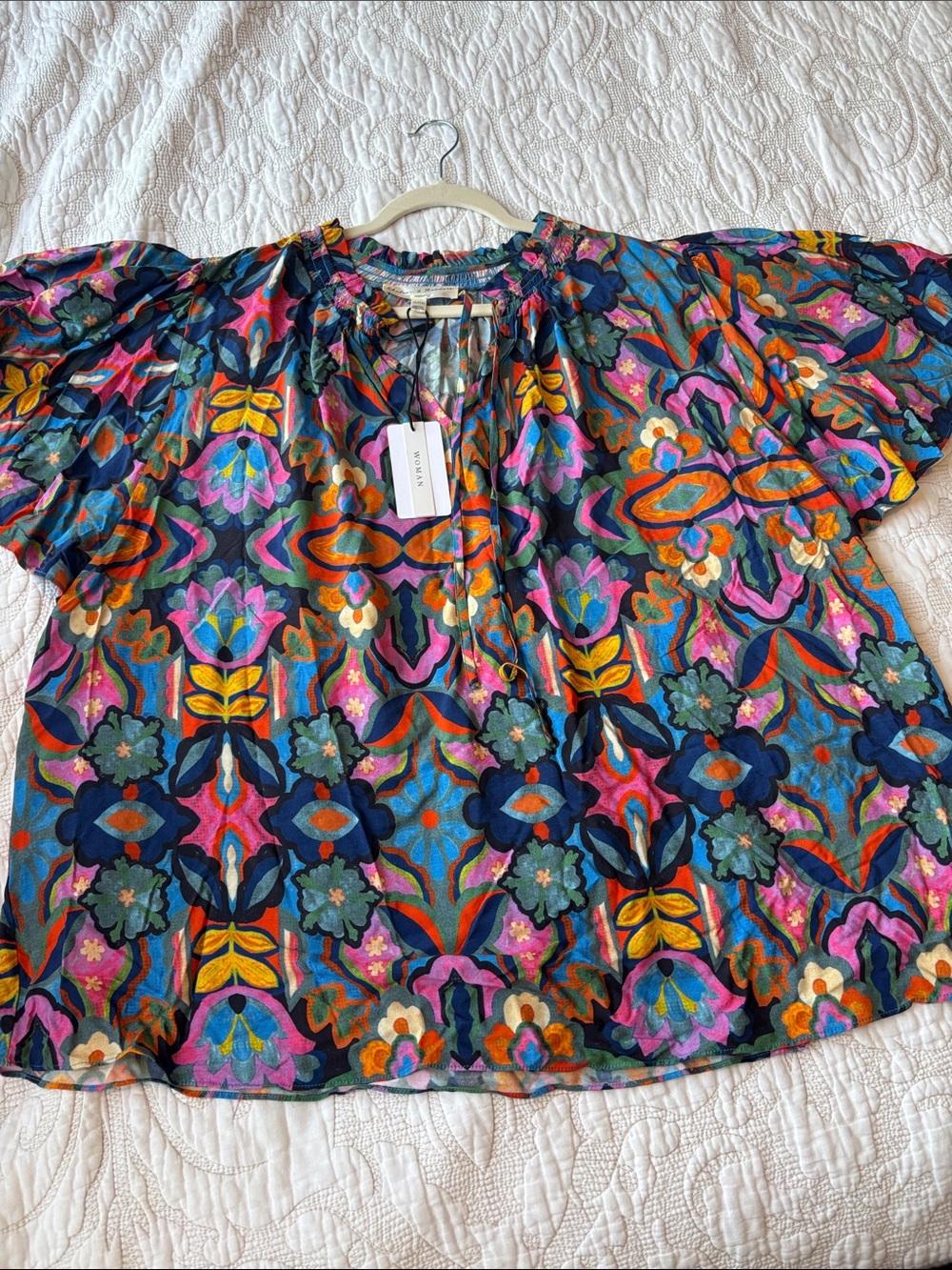 Xirena Multicolor Floral Print Peasant Top - Pink/Blue/Orange